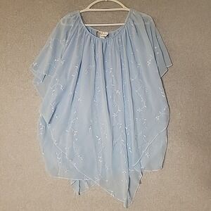 Lucky‎ And Blessed Top Womens XL Baby Blue Floral Embroidered Flowy Fairy